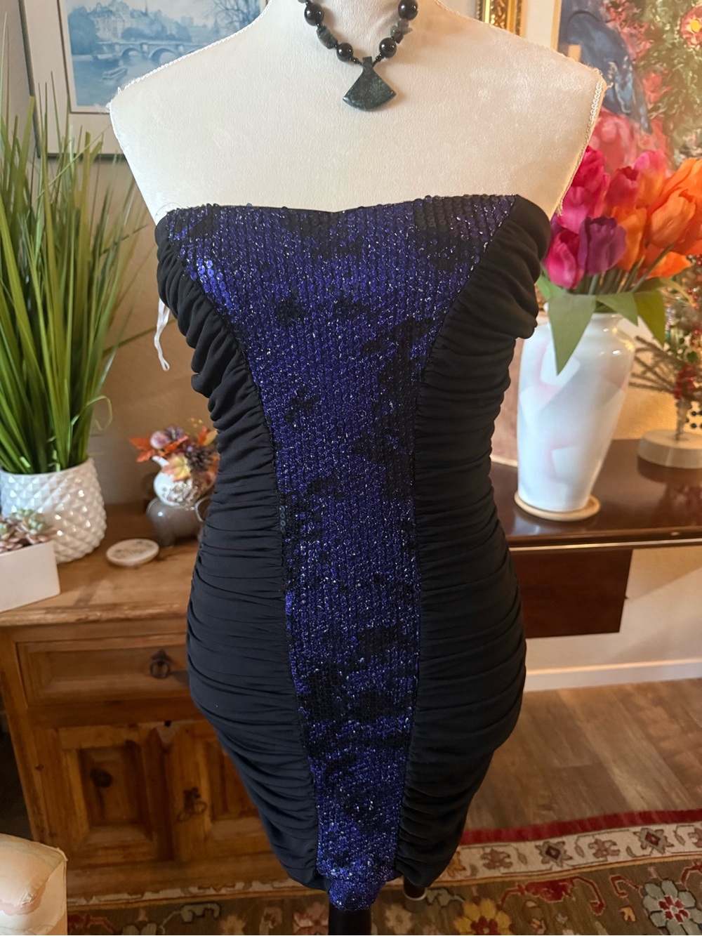 Trixxi Strapless Black Dress with Purple Sequin Center